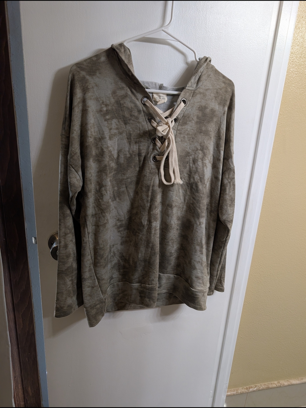 Caution To The Wind Olive Tie-Front Hoodie